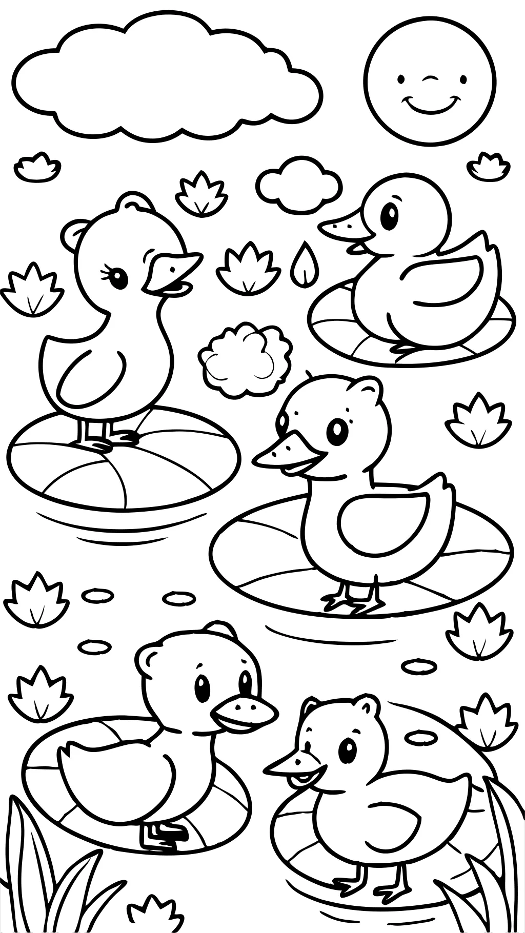 Página para colorear de cinco patos pequeños